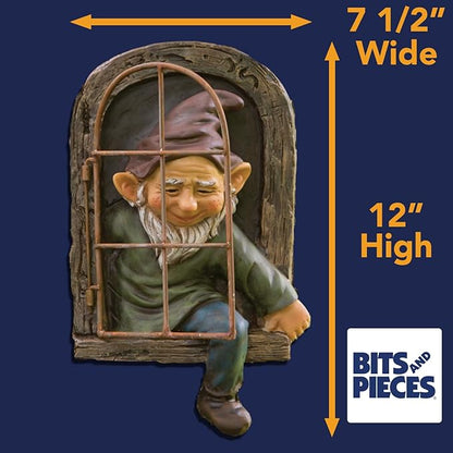 Bits and Pieces Elf Out The Window Yard Decorations Outdoor Tree Faces, 12 Inch Tree Hugger Whimsical Yard Decor, Elf, Fairy, Gnome Garden Decorations, Fun Garden Art