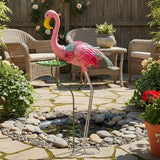 Large Flamingo Garden Statue, Metal Pink Flamingo Outoor Statue with Leaf Tray, Lawn Flamingos Ornaments Bird Art Yard Decor for Garden, Backyard, Present for Woman(38.58 Inch Tall)
