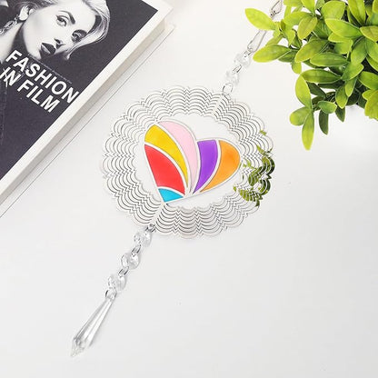 Wind Spinner Suncatcher Metal Colorful Heart for Outside Durable 3D Stainless Steel Wind Pendant Hanging Art Ornaments for Garden Yard Balcony Decor