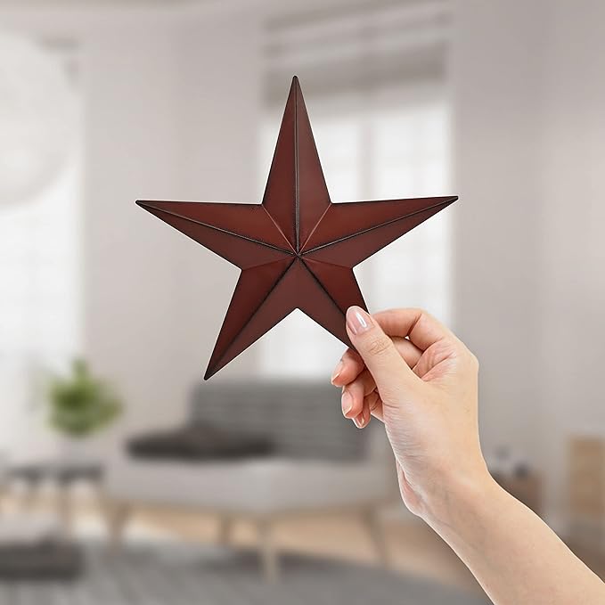 VIVICOMFY 6"（6pieces Red Black Barn Star Texas Stars Art-Metal Stars for Outside Rustic Vintage Western Wall Decor Country Home Farmhouse Wall Decorations