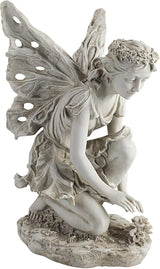 Design Toscano KY71004 Fiona The Flower Fairy Garden Statue, 17 Inch, Antique Stone