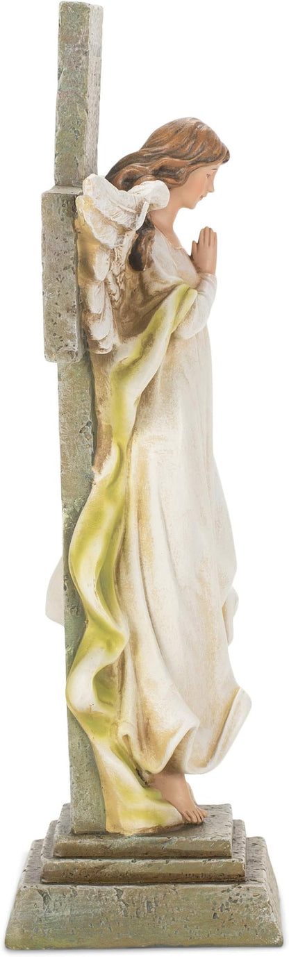 Joseph's Studio by Roman Inc., MEMORIAL ANGEL WITH CROSS, Garden Collection, Religious Statue, Holy Family, Memorial, Angel, Patron Saint, Garden Décor (3x7x12)