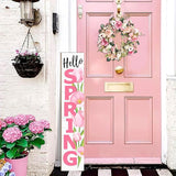 Hello Spring Porch Sign Tulip Wooden Welcome Sign Vertical Spring Hanging Signs For Standing Front Porch Decor Rustic Wall Decor Home Farmhouse Yard Door Spring Decorations 47.2"H