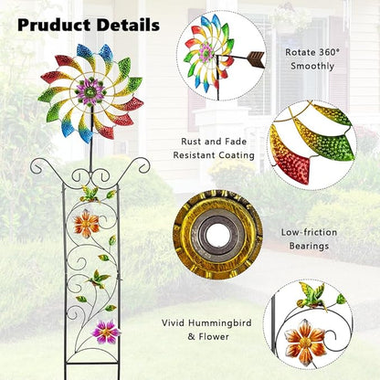 DREAMYSOUL Wind Spinner Outdoor, Colorful Wind Sculpture & Spinner, Weathervane with Decorative Trellis for Climbing Plants, Kinetic Wind Spinners for Yard