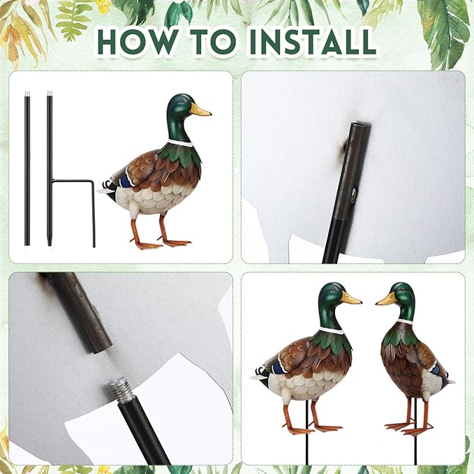 2 Pcs Metal Duck Yard Stakes 31" Duck Yard Art Waterproof Garden Stakes, Colorful Animal Sign for Porch Lawn, Gifts for Ducks Lover