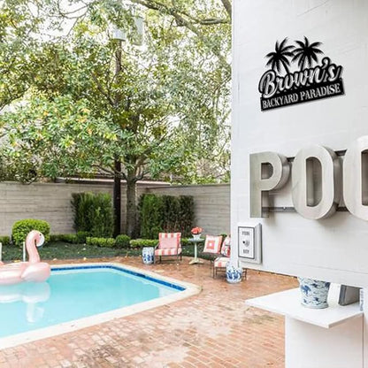 MeMate Backyard Sign Outdoor Decor, Personalized Metal Sign for Backyard, Patio, Custom Name Signs for Garden Porch, Deck, Large Metal Sign for Outside, Housewarming Gifts for Family Friends