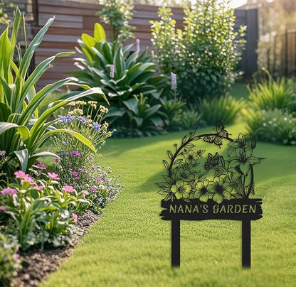 Personalized Metal Flower Garden Sign with Stake,Butterfly Garden Decor for Outdoor,Patio Yard Decor,Gifts for Gardeners style 7