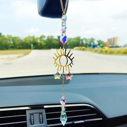 Crystal Sun Catcher Rear View Mirror Accessories, Colorful Crystals Suncatcher Car Mirror Hanging Accessories Car Decor, Hanging Ornament for Window Home Garden etc.