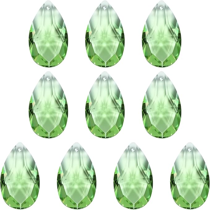 PATIKIL K9 Crystal Pendants Teardrop Beads, 10 Pack 38mm Chandelier Prisms Parts Hanging Beads DIY Lamp for Arts Crafts Decoration, Light Green