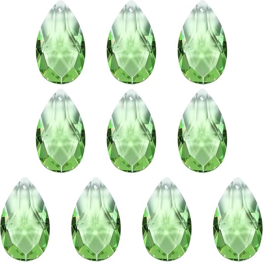 PATIKIL K9 Crystal Pendants Teardrop Beads, 10 Pack 38mm Chandelier Prisms Parts Hanging Beads DIY Lamp for Arts Crafts Decoration, Light Green