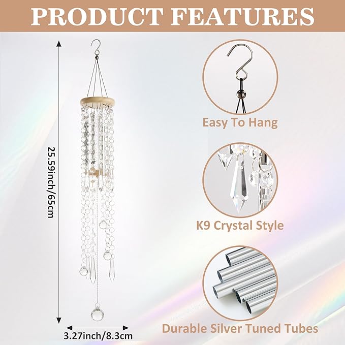 Crystal Wind Chimes - Glass Wind Chimes for Outside, Outdoor Crystal Suncatcher with Tuned Tubes, Reflective Windchimes Outdoors Unique, Hanging Prism Rainbow Maker Chandelier Home Decor (Snowflake)