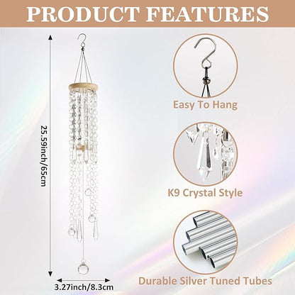 Crystal Wind Chimes - Glass Wind Chimes for Outside, Outdoor Crystal Suncatcher with Tuned Tubes, Reflective Windchimes Outdoors Unique, Hanging Prism Rainbow Maker Chandelier Home Decor (Snowflake)