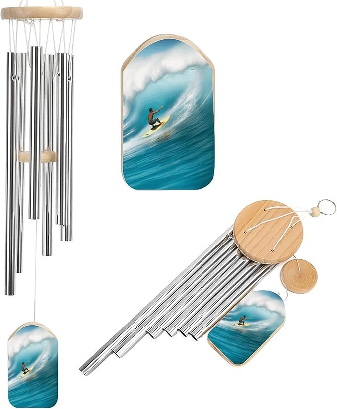 Wind Chimes for Outside,Surfing Printed Cute Aluminium Windchimes Outdoors,Soothing Melodic Memorial Wind Chime for House Porch Patio Garden Balcony Decor