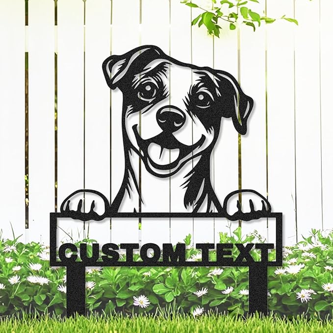 Custom Garden Sign with Jack Russell Terrier Sculpture Yard Stake Sign, Personalized Metal Dog Garden Name Sign with Stakes, Customized Dog Lovers Home Outdoor Farmhouse Decorative Artwork