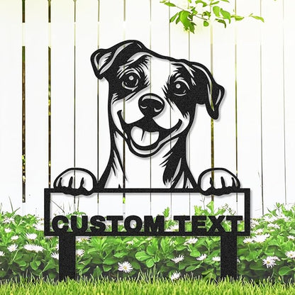 Custom Garden Sign with Jack Russell Terrier Sculpture Yard Stake Sign, Personalized Metal Dog Garden Name Sign with Stakes, Customized Dog Lovers Home Outdoor Farmhouse Decorative Artwork
