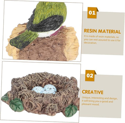 Cabilock 1Set Resin Bird Sculpture Birds Nest Outdoor Garden Decor for Patio Balcony Weather Resistant Park Ornament