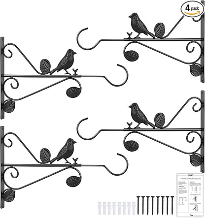 ATKKE Adjustable Wall Plant Hanger(12 to 18 inch), Bird Feeder Hook Hangers Telescopic Metal Hanging Basket Brackets for Plant Pot Hummingbird Feeder Wind Chimes Lantern String Lights, 4 Pack