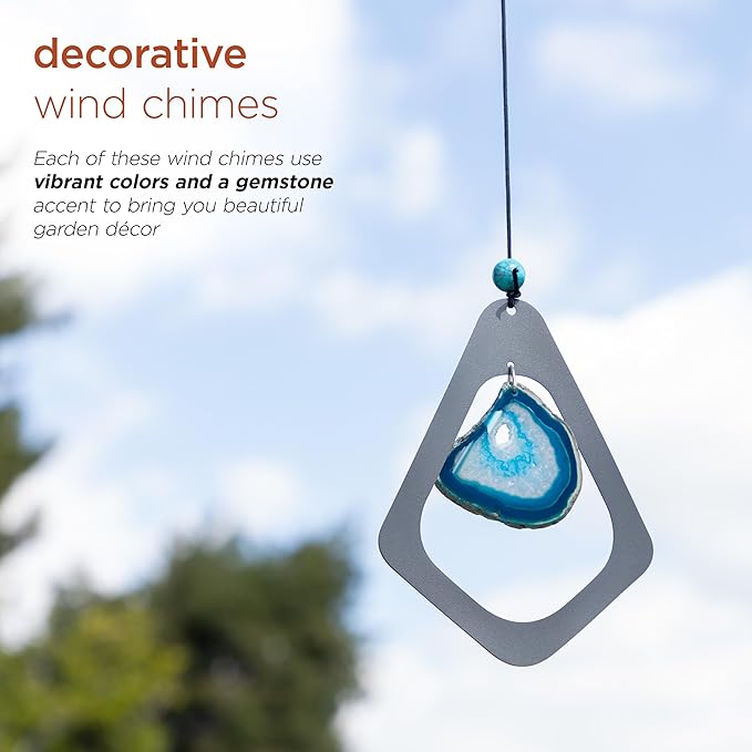 Alpine Corporation 39" Aluminum Tuned Wind Chimes with Blue Gemstone Windcatcher, Gray