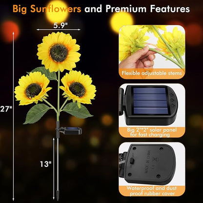 Meagoo Solar Sunflower Lights, 800mA Solar Garden Light with Real Looking Flowers Outdoor Waterproof Solar Stake Lights for Back Yard, Flower Bed, Pathway, Patio, Porch, Fall Decoration (6 Pack)