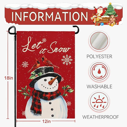 Christmas Snow Snowman Garden Flag Winter Snowflake Yard Flag 12x18 Inch Double Sided Red Cardinal Birds House Banner Merry Xmas Poinsettia Happy Holiday Wall Banners Farmhouse Outdoor Decor