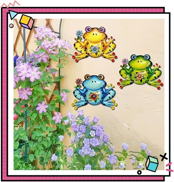 HEAVYSEVEN Metal Frog Wall Art Garden Iron Craft for Indoor/Outdoor Decoration, Suitable for Home Garden Room Decors (Yellow)
