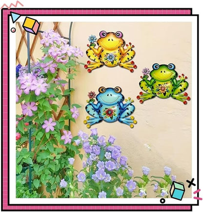 HEAVYSEVEN Metal Frog Wall Art Garden Iron Craft for Indoor/Outdoor Decoration, Suitable for Home Garden Room Decors (Yellow)