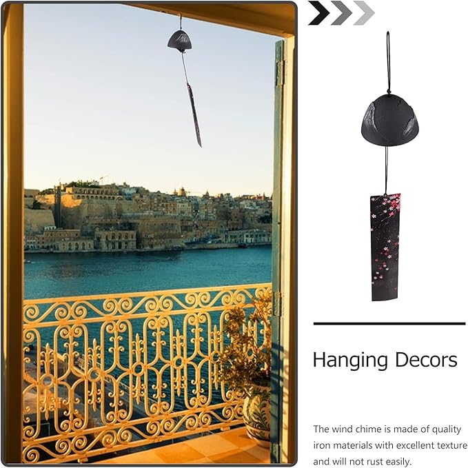 Amosfun Cast Iron Mount Fuji Wind Chime Hanging Outdoor Decor Japanese Furin Bell Relaxing Sound Patio Garden Decoration 2.55X2.55X17.32In