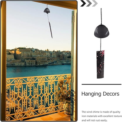 Amosfun Cast Iron Mount Fuji Wind Chime Hanging Outdoor Decor Japanese Furin Bell Relaxing Sound Patio Garden Decoration 2.55X2.55X17.32In