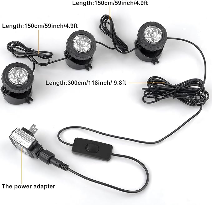 3000K Warm White Pond Lights, LED Underwater Submersible Landscape Spotlights, Switch Control IP68 Waterproof Fountain Light Lighting for Fish Aquarium Tank Garden Yard Pool (Set of 3)