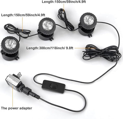 3000K Warm White Pond Lights, LED Underwater Submersible Landscape Spotlights, Switch Control IP68 Waterproof Fountain Light Lighting for Fish Aquarium Tank Garden Yard Pool (Set of 3)