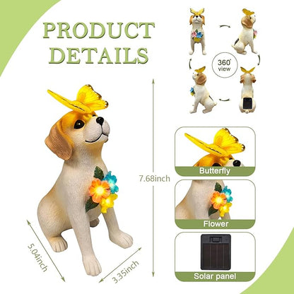 Solar Dog Garden Statues Decor, Outdoor Fairy Dogs Figurines Accessories Decorations with LED Lights Home Patio Balcony Yard Lawn Ornaments, Unique Thanksgiving Gifts for Mom Women Dad Friends