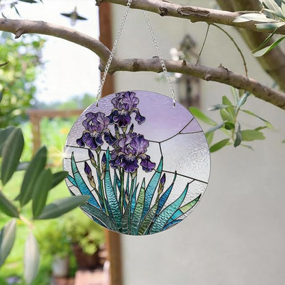 Acrylic Window Hanging, Purple Flowers Romantic Suncatcher for Home Garden Decor, Door Window Decoration, Christmas or Birthday Gifts for Women Family or Friends