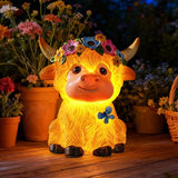 Solar Garden Decor Highland Cow with Flowers Statues Outdoor, Outdoor Figurine Statue Lights, Outdoor Garden Yard Lawn Patio Decoration, Unique House warming Birthday Present for Women Family