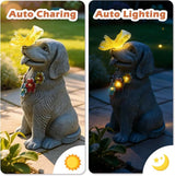 Dog Garden Statue with Solar Butterfly Light - Adorable Labrador Figurine with Flower Garland - Outdoor Decor for Patio & Pet Memorial Gift - Christmas Housewarming Birthday Gifts for Grandma Mom