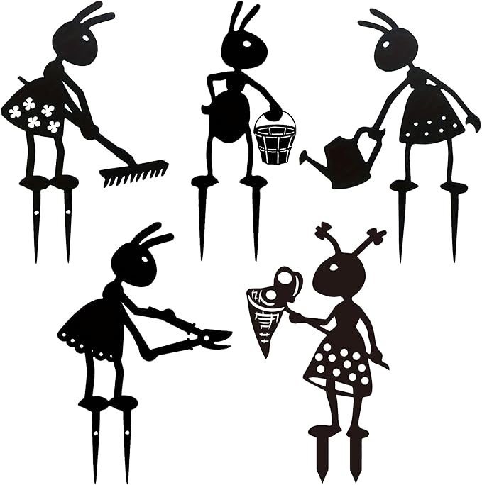 CUweipeng Metal Garden Stakes Decorative - 5Pcs Funny Working Farm Ant Garden Decor Black Metal Humor Art Yard Stake Animal Outdoor Decoration for Pathway Lawn Garden Backyard Birthday Gift Party #B