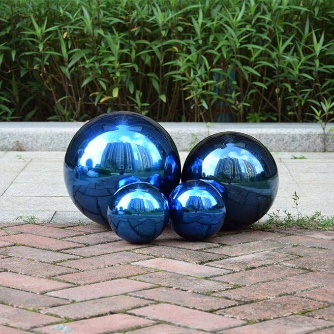 OXSNice 12 inch Gazing Ball,Blue Garden Sphere Mirror Globe Ball,Paint from Stainless Steel Hollow Ball,Polished Reflective Smooth Ball,Durable Shiny Decorations for Garden Patio Yard Home