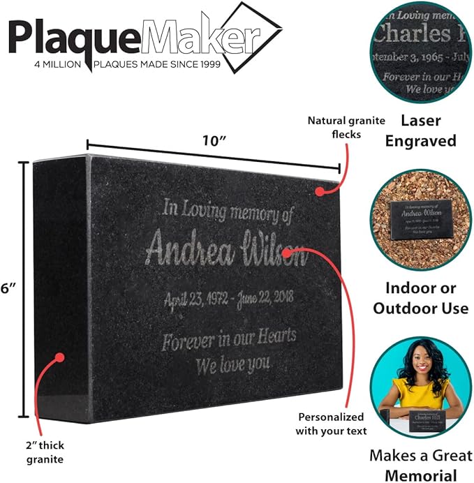 Customized In Loving Memory Black Granite Memorial or Sympathy Gift. Offered in a Variety of Sizes to Meet your Needs and Budget (10 x 6 x 2")