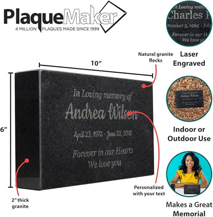 Customized In Loving Memory Black Granite Memorial or Sympathy Gift. Offered in a Variety of Sizes to Meet your Needs and Budget (10 x 6 x 2")