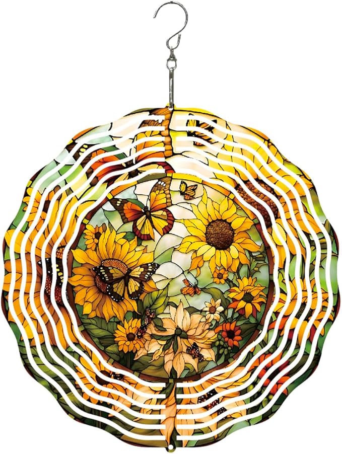 Metal Wind Spinners Outdoor Sunflower Decorations Garden Hanging, Festive Gifts for Women Mom Grandma, 25cm/ 9.84in 3D Wind Spinners for Garden Decor for Patio,Yard,Outdoor