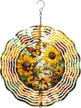 Metal Wind Spinners Outdoor Sunflower Decorations Garden Hanging, Festive Gifts for Women Mom Grandma, 25cm/ 9.84in 3D Wind Spinners for Garden Decor for Patio,Yard,Outdoor