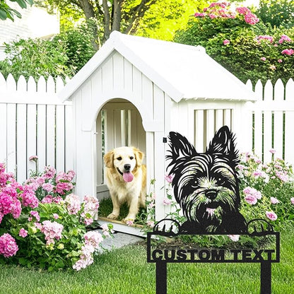 Custom Yorkshire Terrier Yard Sign with Stakes, Personalized Metal Garden Stake Lawn Sign with Dog Sculpture Animal Plaque, Customized Dog House Decor Garden Sign for Outdoor Lawn Backyard