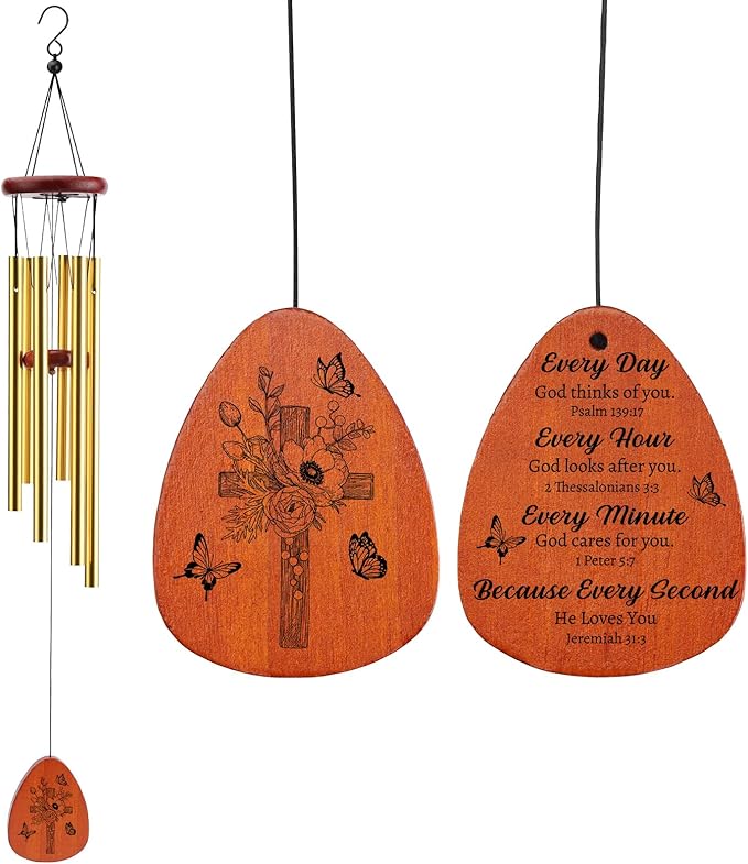 Christian Gifts for Women Men, Wind Chimes with Bible Verse, Religious Inspirational Gifts for Men, Baptism, Birthday, Christmas,Thanksgiving, Faith Based Gift for Friends Mom Sister