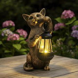 HONGLAND Cat Outdoor Statues Garden Decor, Cat Figurines Solar Lantern Lights, Birthday Gifts for Mom, Front Patio Balcony Yard Art Lawn Ornaments Porch Outdoor Decorations