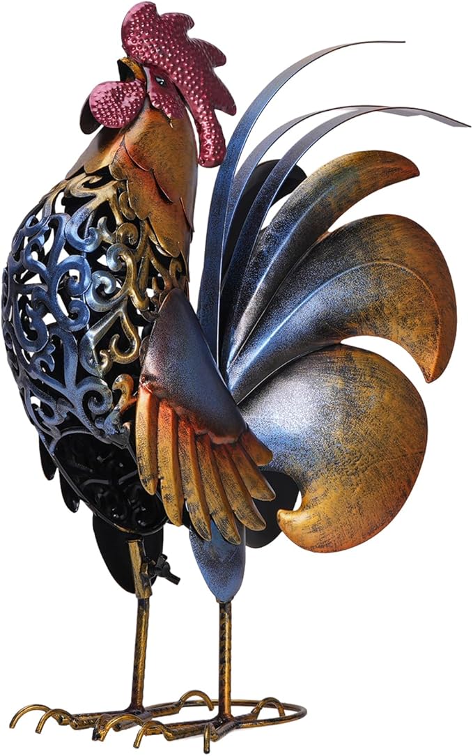 Rooster Garden Statues,Vintage Chicken Statue for Outdoor Decor, Regal Mighty Metal Rooster,Perfect Handmade Gift for Housewarming, Friends, Garden Lover