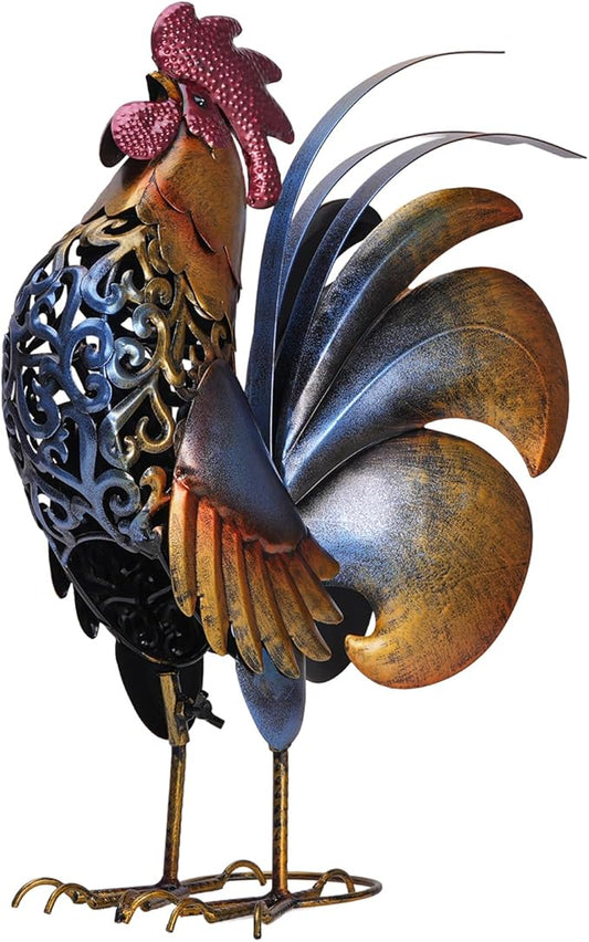 Rooster Garden Statues,Vintage Chicken Statue for Outdoor Decor, Regal Mighty Metal Rooster,Perfect Handmade Gift for Housewarming, Friends, Garden Lover