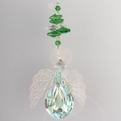 Crystal Angel Suncatcher,Hanging Crystal in The Shape of Longan with Large Wings,Angel Suncatcher for Home/Car Decoration