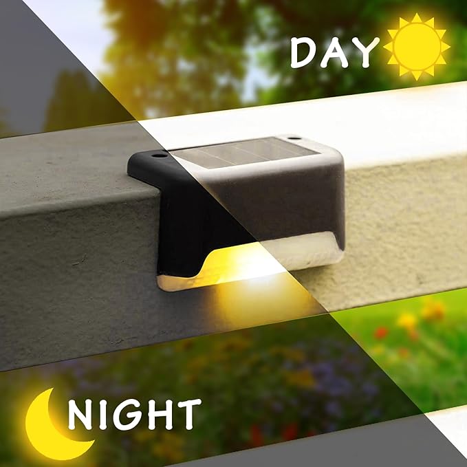 K.E.J. 16pcs Solar Lights Outdoor Waterproof Color Changing - Solar-Powered Yard Pathway Lighting LED Step Lights for Stairs, Fence, Driveway, Backyard, Garden & Patio Decor
