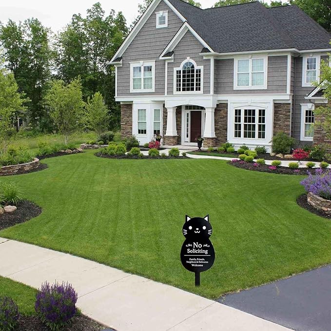 Handook No Soliciting Sign for House Funny Metal No Soliciting Yard Sign, 16.5"x7.1" Black Cat No Solicitation Sign for Home and Business