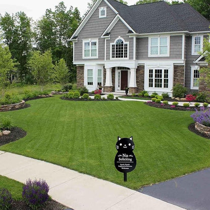 Handook No Soliciting Sign for House Funny Metal No Soliciting Yard Sign, 16.5"x7.1" Black Cat No Solicitation Sign for Home and Business