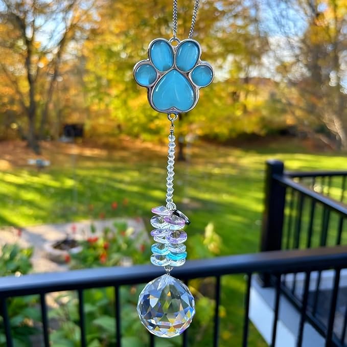 Dog Memorial Gifts for Loss of Dog, Pet Memorial Gifts for Dogs, Thoughtful Bereavement Remembrance Crystal Suncatcher with Sympathy Card (Sympathy Blue)